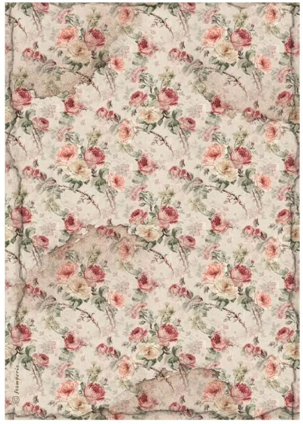 Stamperia Rice Papier  House of Roses fabric A4 1 Bogen