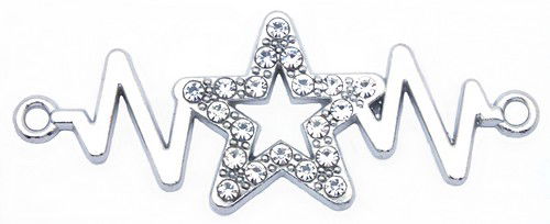 Verbinder Blitz-Stern mit Strass ca. 42,7 x 16,5 mm silberfarben